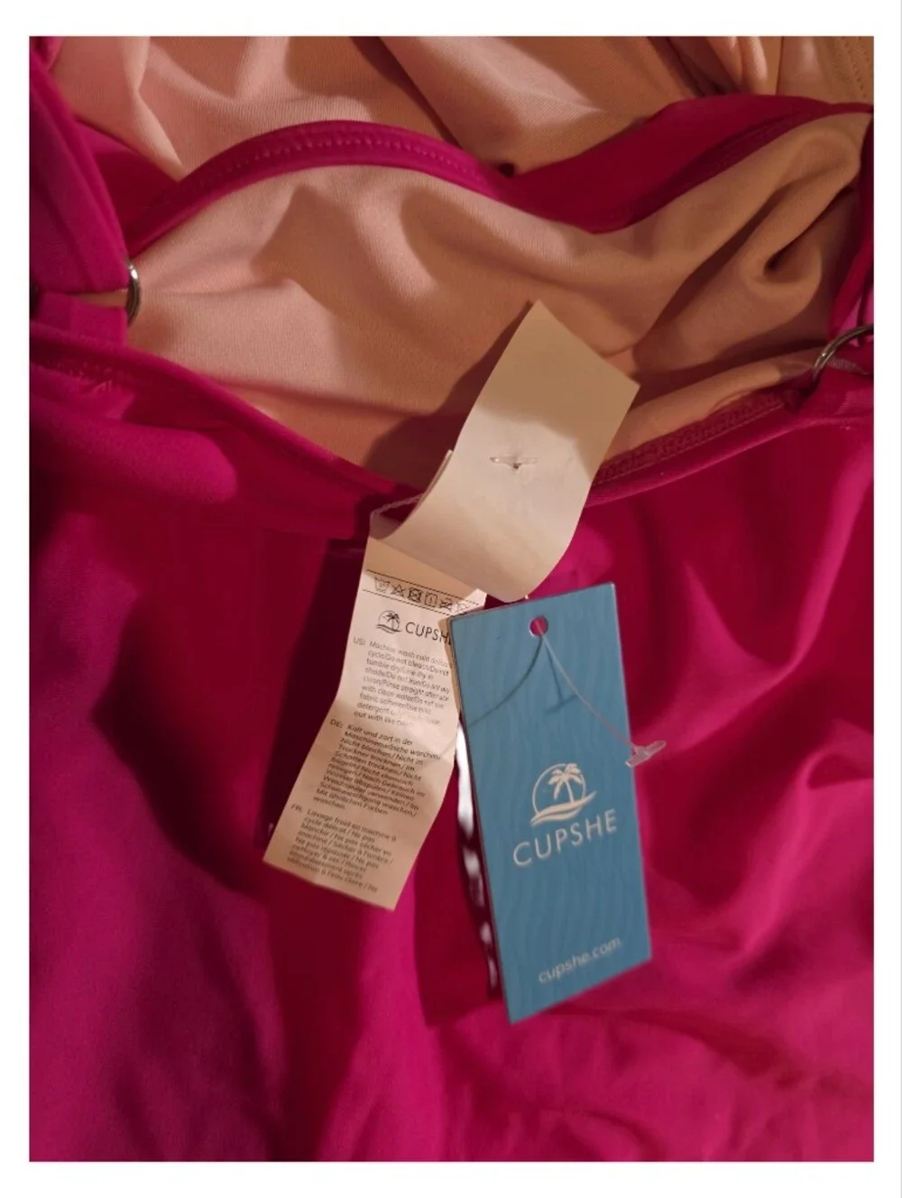 Cupshe Bright Fuchsia Bandeau Ruched Swim Dress One Piece Swimsuit Women Size S